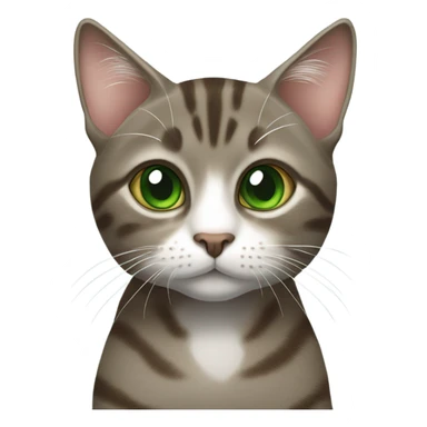 Grey and brown tabby cat with big green eyes and a white spot on his nose sticker