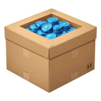 blue coins in a cardboard package sticker