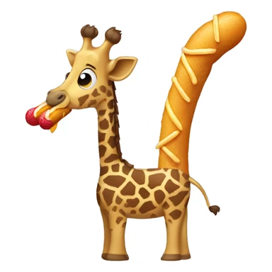 Giraffe in swim trunks eating a corndog sticker