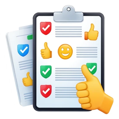 Ads policy document with thumbs up and check marks, showing approval sticker
