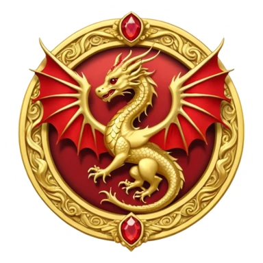 Golden Dragon with wings crest/brosch in a circle with red gems sticker