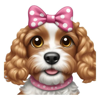 Ruby cavapoo puppy wearing Minnie mouse ears sticker