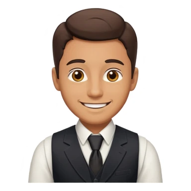 portrait of adult man, wearing a formal vest, smiling face sticker