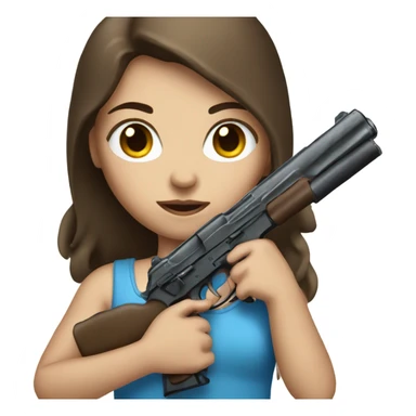 Girl with blue eyes and brown hair holding gun sticker