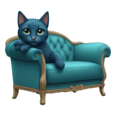 dunkelblaue Katze mit türkiser Wollmütze auf einem beigen Sofa sticker