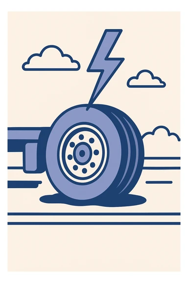 flat semi truck tire on a highway being struck by lightning, dramatic, dynamic, flat illustration style sticker