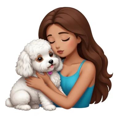 Tanned girl with long brown hair kissing a bichon sticker