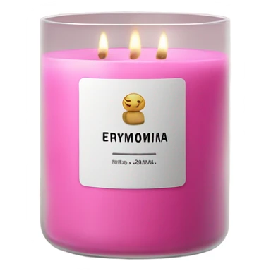 A pink candle in a glass with a white sticker and the inscription eryomina candle sticker