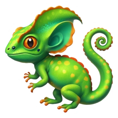 exotic chameleon character, vibrant colors, curled tail, cute style, 3D cartoon, mobile game icon style, clean background, no text, no watermark
 sticker