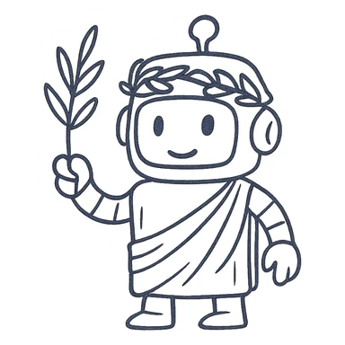 hand-drawn outline of a Greek chatbot holding an olive branch sticker