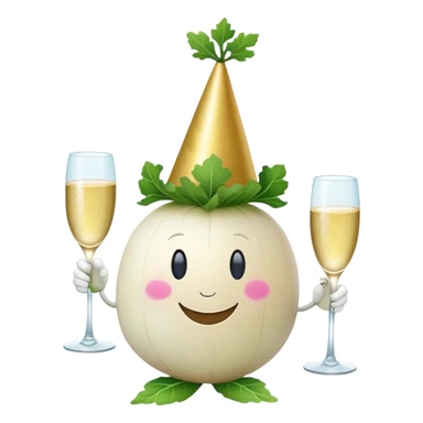 white turnip with smiling face and leafy stalk partying sticker