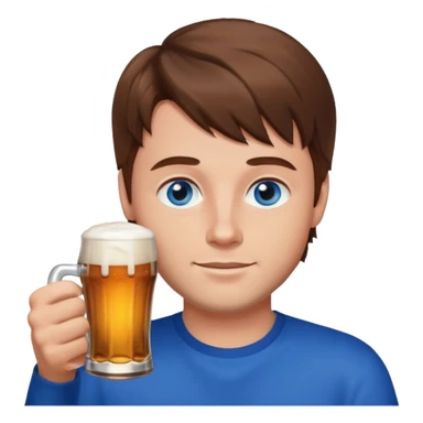 A guy with brown haies and blue eyes  that drinks a beer sticker