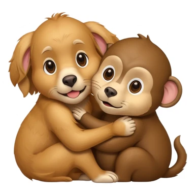 Golden retriver dog hugging a monkey sticker
