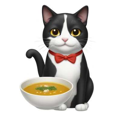 Tuxedo cat with soup sticker
