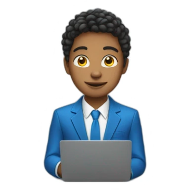 Teenager in a blue suit with laptop  sticker