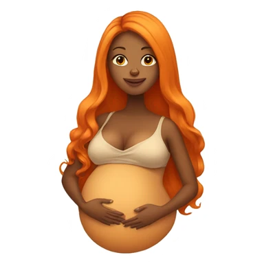 Tan girl with long orange hair holding pregnant stomach sticker