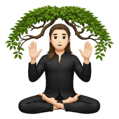 pratiquant de qi gong, homme aux cheveux long, en position de l'arbre, en tenue noire ou blanche. L'image ne contiendra pas d'arbre sticker