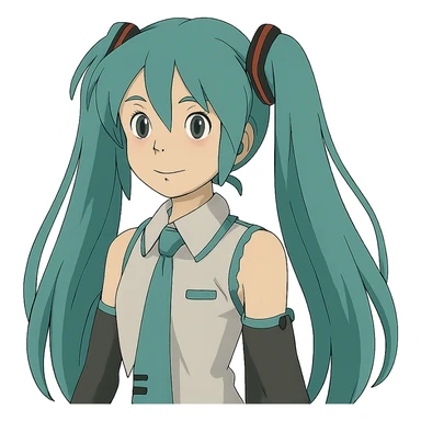 ghibli style Hatsune Miku with teal twin tails sticker