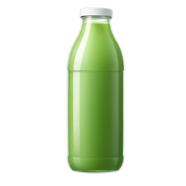 aesthetic green juice in tall clear full drink bottle with white lid realistic soft textures sticker