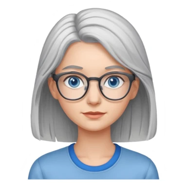Grey haired emoji with blue eyes and glasses female young longer hair sticker
