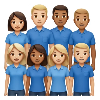 CREA UN EMOJI DE 7 PERSONAS HOMBRES Y MUJERES, CON CAMISA AZUL SOLO 7 SIETE PERSONAS CUERPO COMPLETO sticker