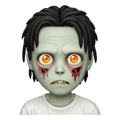 zombie boy with short black dreads that cover eyes and white shirt  sticker
