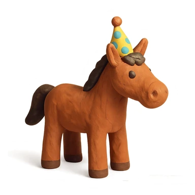 claymation style horse wearing a party hat sticker