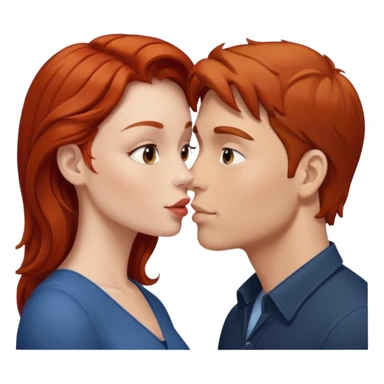 kissy face between white man with brown hair and redhead woman sticker