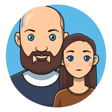 Bald man blue eye beard with brunette brown eyes woman  sticker