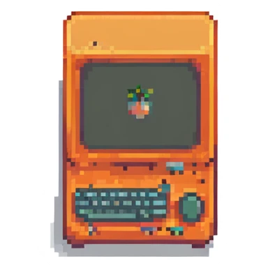 orange computer, pixel art style sticker