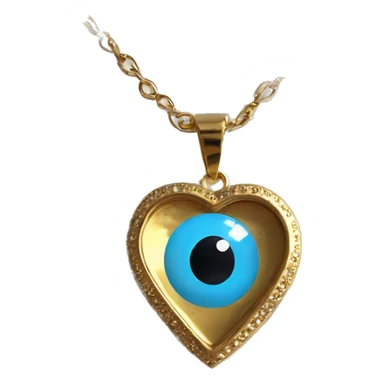 Turkish light blue evil-eye circular symbol inside of a gold heart necklace sticker