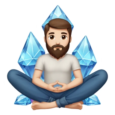 full body man long brown hair brown eyes medium beard white skin sitting cross-legged growing crystals from ground sticker