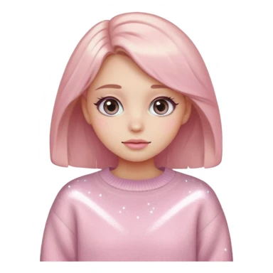 “Emoji girl, pastel pink blush, sparkly wide eyes,  oversized pastel sweater.” sticker