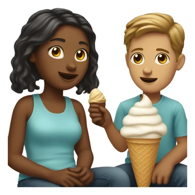 Girl sitting on white guys lap eating ice cream together  sticker