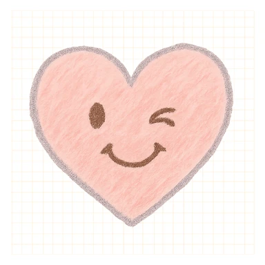 funny children's drawing of a heart with a winking face, pastel colors sticker