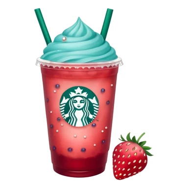 Starbucks summer berry refresher, a teal-blue refresher with strawberry pearls  sticker