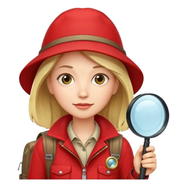 Explorer woman with red jacket backpack and magnifying glass sticker