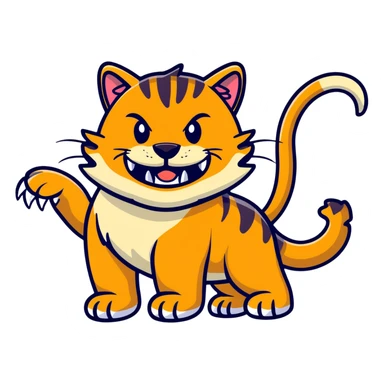 saber-toothed cat with enormous tusks four times longer than its head, extremely exaggerated canine teeth that extend far past its body sticker