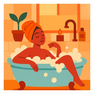 woman taking a relaxing bath, vibrant style, soft background, warm and soothing colors sticker
