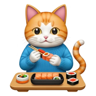 cat wearing a sweater playing video games eating sushi sticker