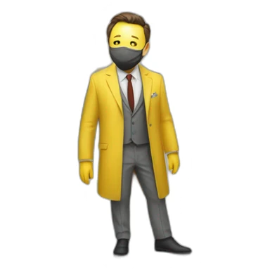 elon musk in ascience lab wearing yellow suit and mask sticker