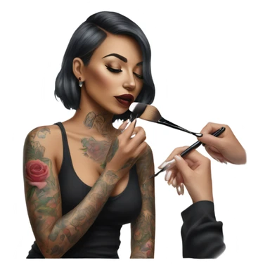 Hyper Realistic Beautiful lightly tattooed woman having make-up applied  sticker