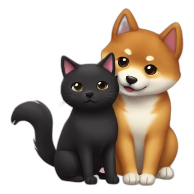 shibainu and black cat being-in-love sticker