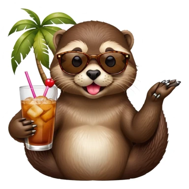 Otter with sunglasses drinking a cocktail from a coconut, showing middle finger and sticking out it’s tongue sticker