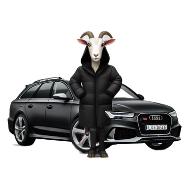 Goat in puffy black coat driving Audi RS6 sticker