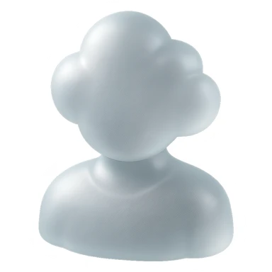 front view, person shoulders up, body and head made of white convex clouds, matte glass style sticker