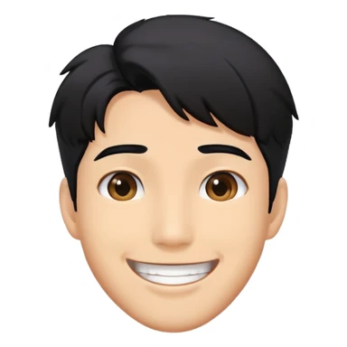 K-pop male idol face with black hair and a big smile sticker