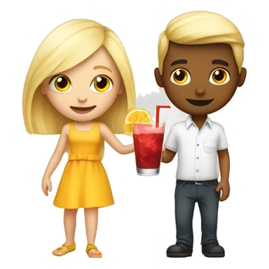 Blond girl and boy Drinking a cocktail while walking sticker