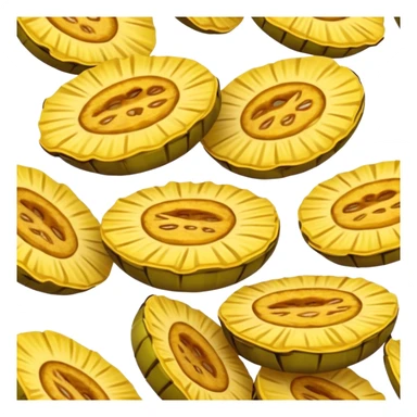 Cinematic Realistic Patacones Dish Emoji, depicted as twice-fried plantain slices with a crispy exterior rendered with detailed textures and dynamic, inviting lighting. sticker