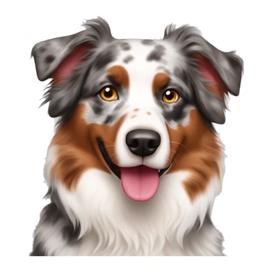Red Merle Australian shepherd female dog with a pink nose sticker